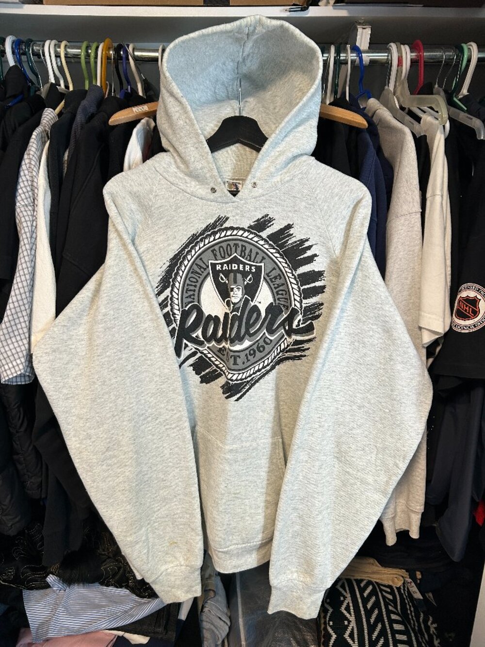 Las Vegas Raider NFL Vintage Gray 90s Hoodie - Size XL